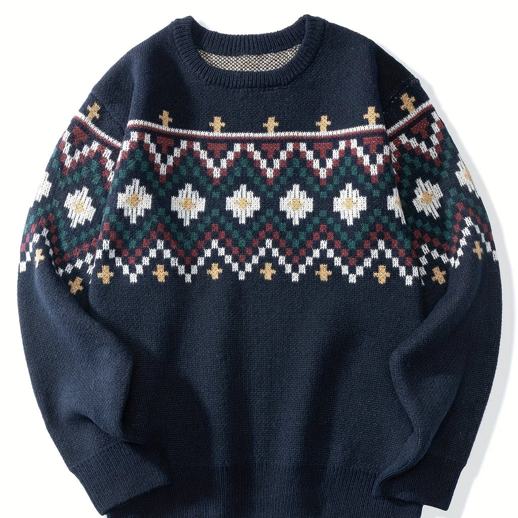 Men’s Fair Isle Jacquard Knit Crew Neck Sweater