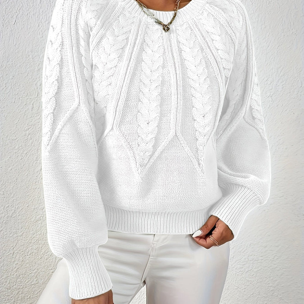 Women’s Cable Knit Raglan Sleeve Crew Neck Sweater