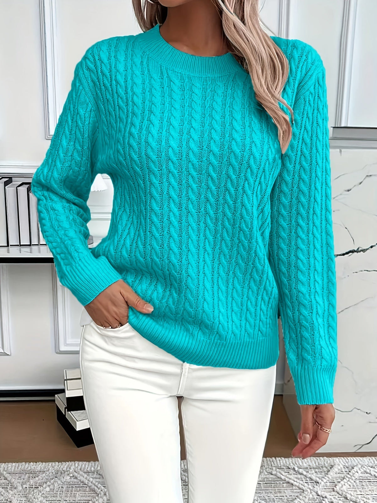 Women’s Classic Cable Knit Mock Neck Sweater