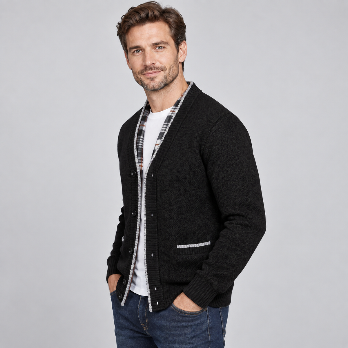 Men's Fleece Lined Shawl Collar Knit Cardigan