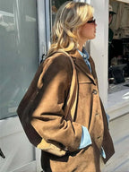 Women's Oversized Notch Collar Suede-Look Blazer