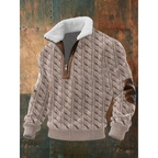 Men's Sherpa Collar Quarter-Zip Knit Sweater with Elbow Patches