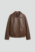 Women's Faux Leather Collared Zip-Up Bomber Jacket