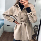 Women's Belted Brushed Shacket with Flap Pockets