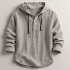 Men's Lightweight Hooded Henley Shirt with Drawstring