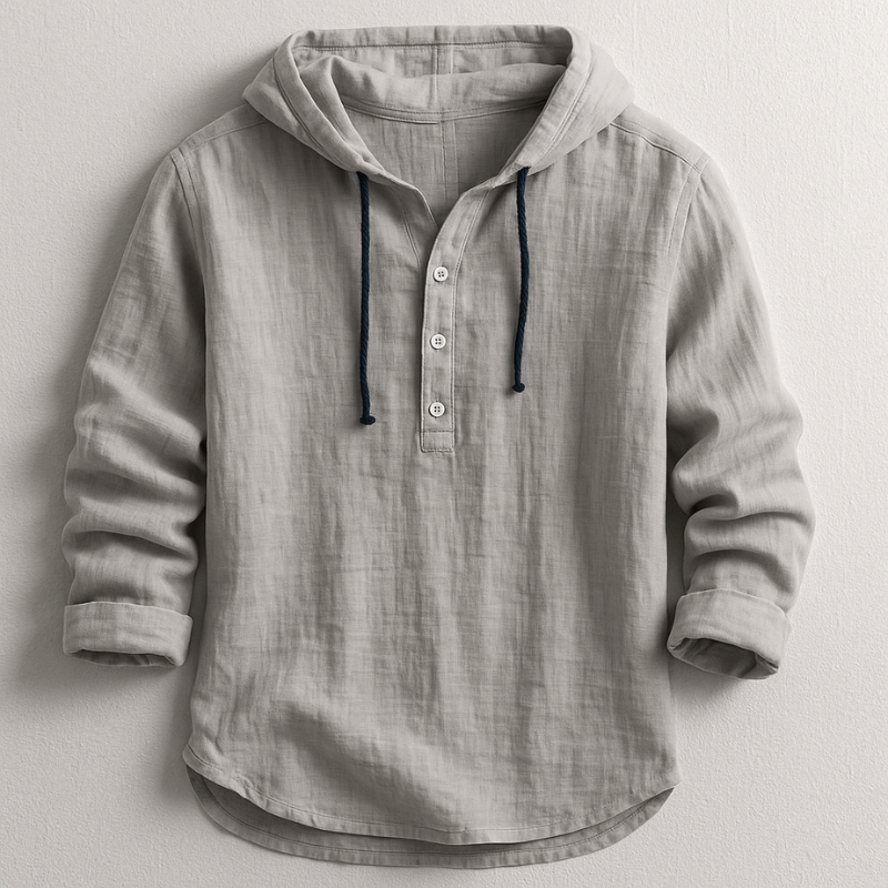 Men's Lightweight Hooded Henley Shirt with Drawstring