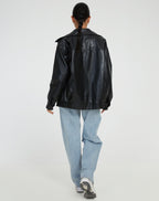 Women's Oversized Faux Leather Bomber Jacket