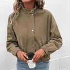 Women's Waffle Knit Snap-Button Stand Collar Jacket