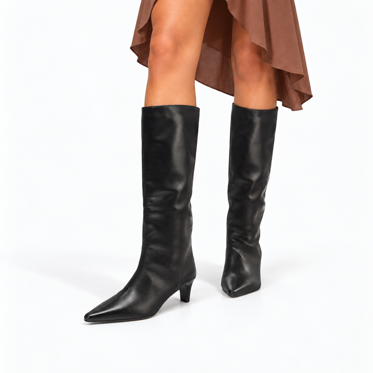 Women’s Pointed Toe Knee-High Boots with Kitten Heel
