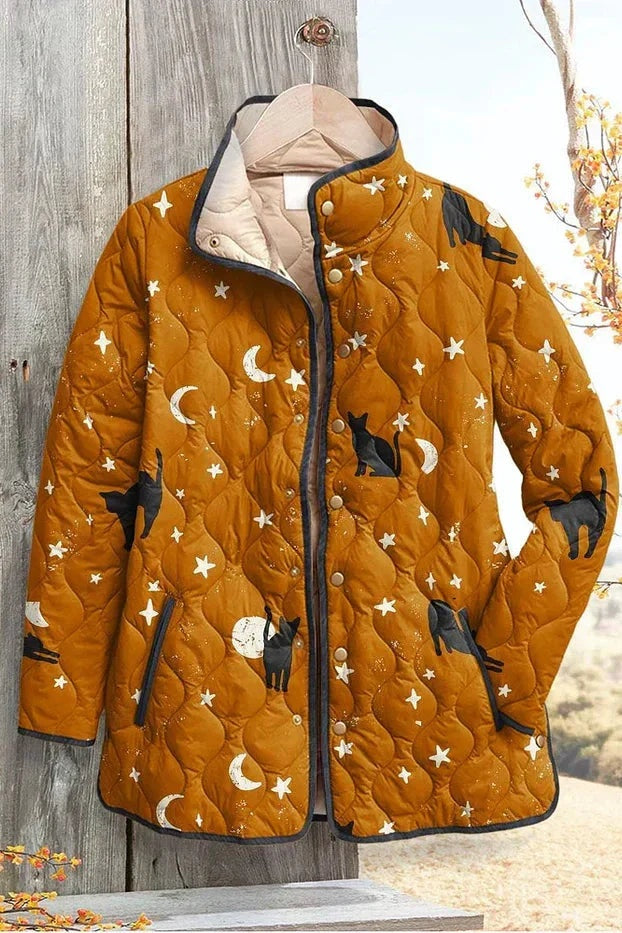 Women's Floral Patchwork Quilted Jacket with Stand Collar