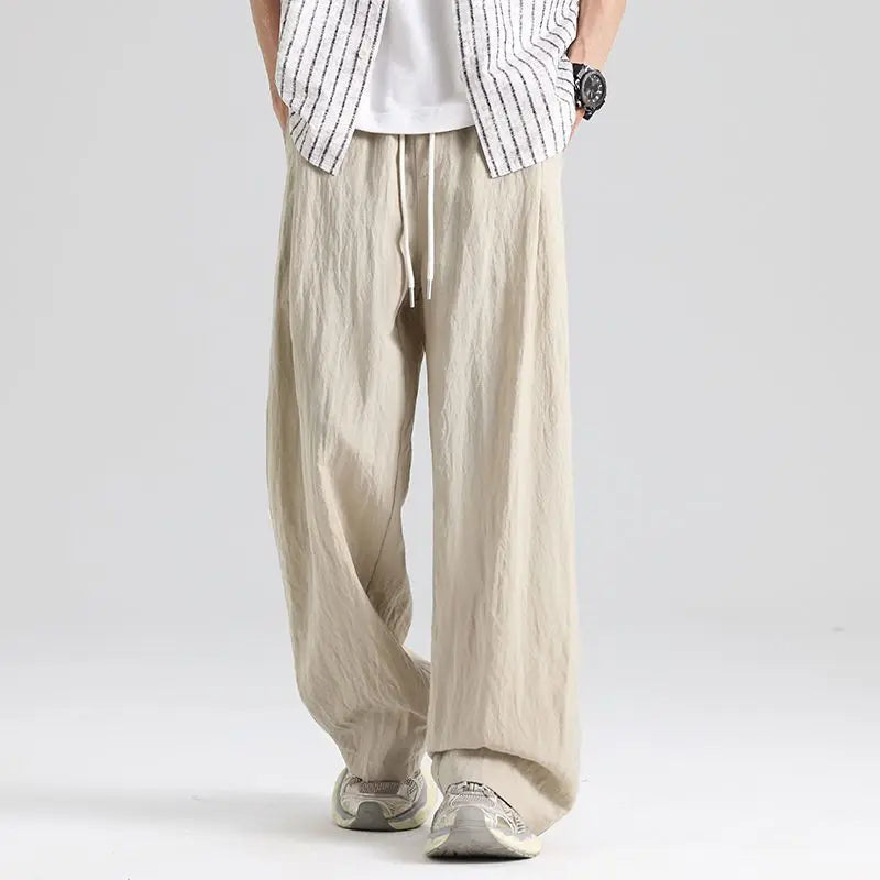 Men's Wide Leg Drawstring Linen Trousers