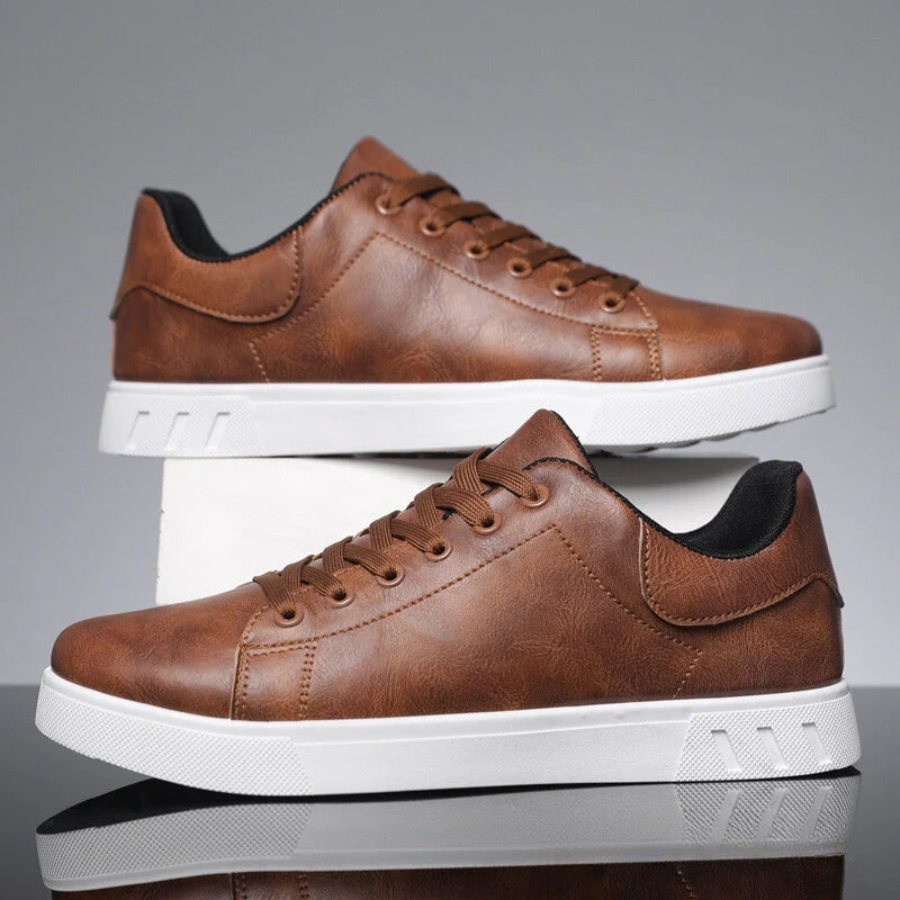 Men's Leather Look Lace-Up Low-Top Sneakers