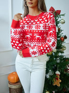Women’s Reindeer and Snowflake Jacquard Christmas Sweater