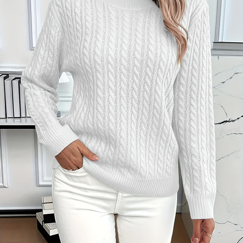 Women’s Classic Cable Knit Mock Neck Sweater