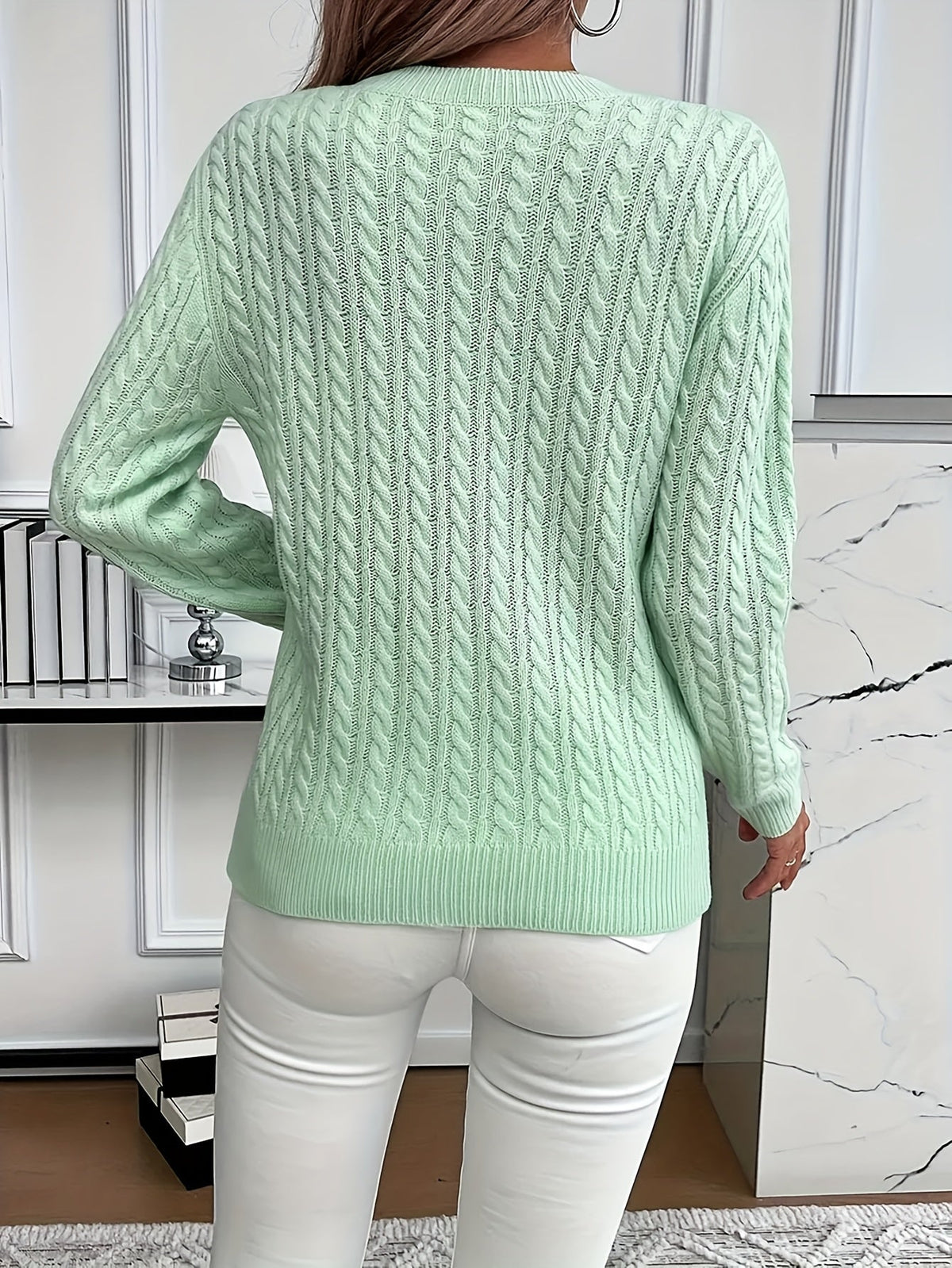 Women’s Classic Cable Knit Mock Neck Sweater