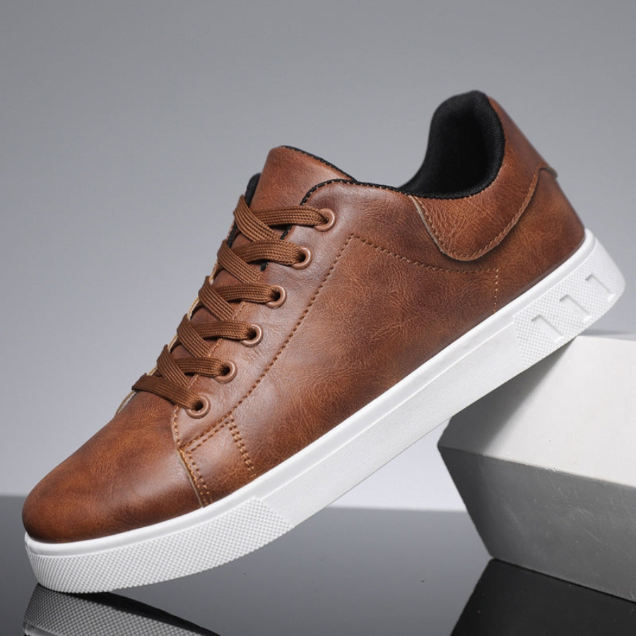 Men's Leather Look Lace-Up Low-Top Sneakers