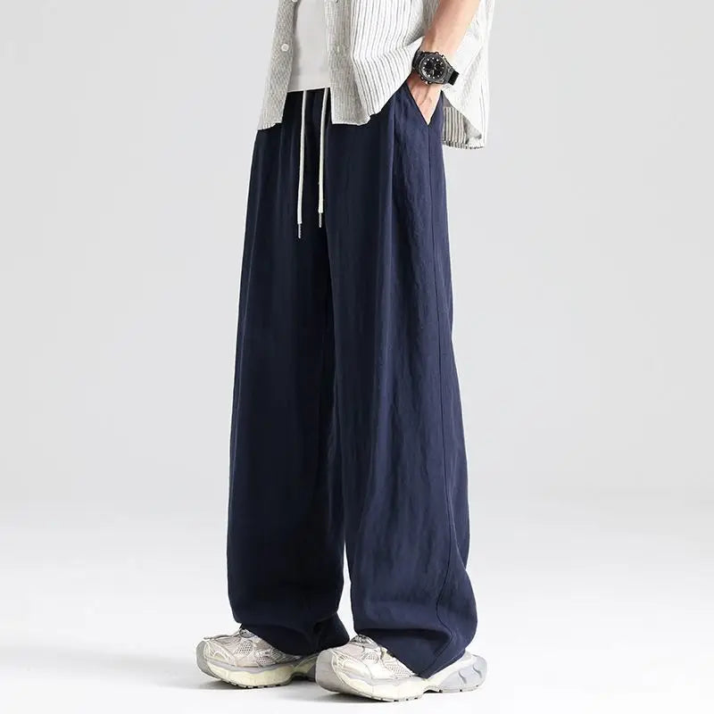 Men's Wide Leg Drawstring Linen Trousers