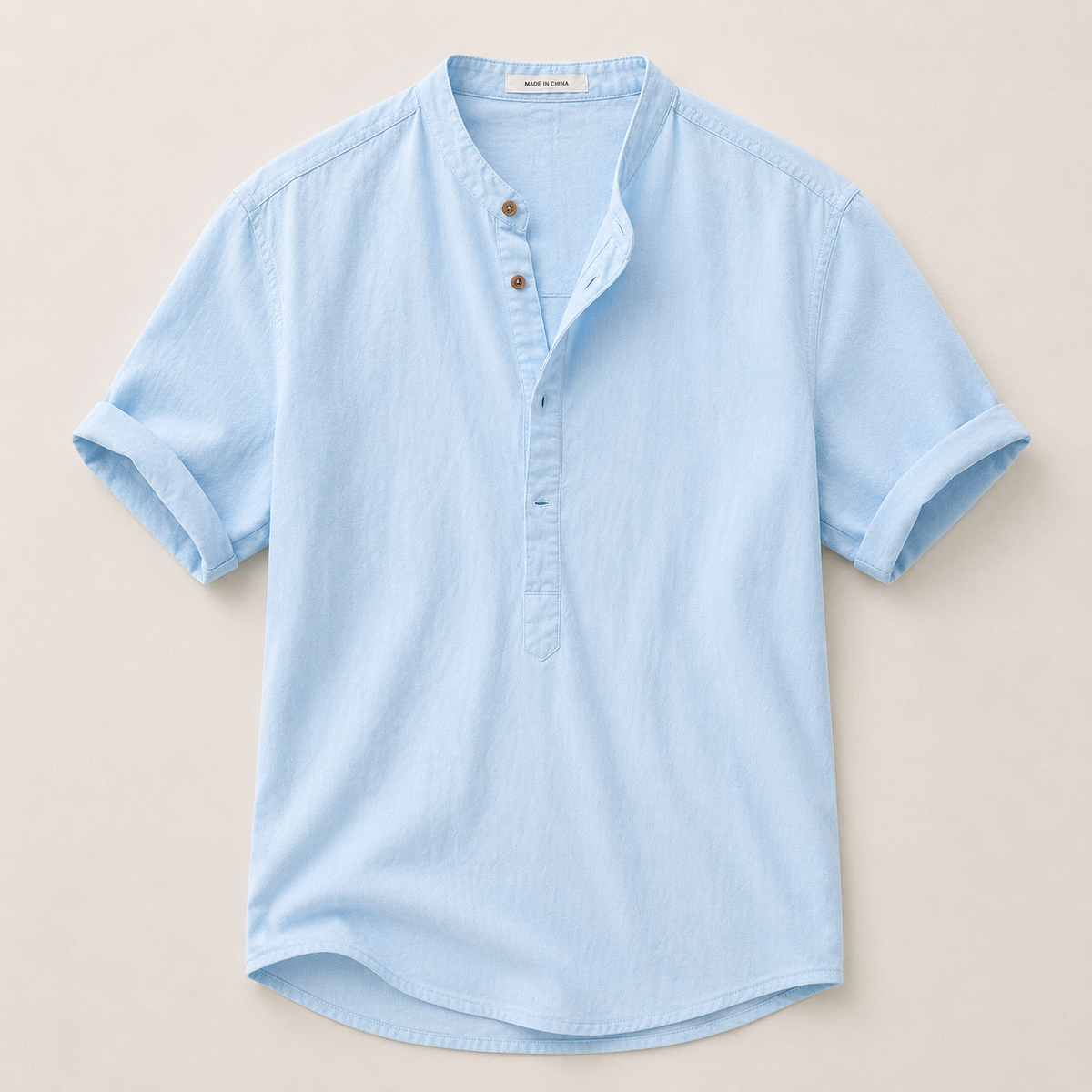 Men's Short Sleeve Band Collar Linen Shirt