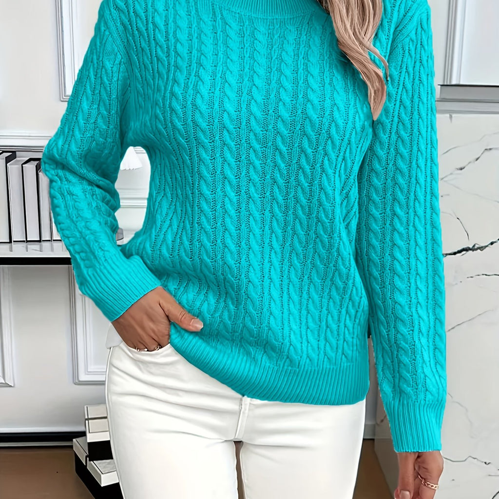 Women’s Classic Cable Knit Mock Neck Sweater