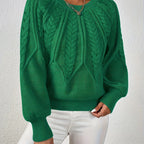 Women’s Cable Knit Raglan Sleeve Crew Neck Sweater