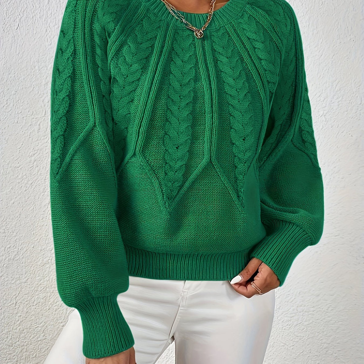 Women’s Cable Knit Raglan Sleeve Crew Neck Sweater