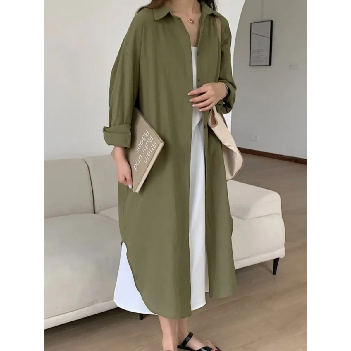 Women's Oversized Button-Front Long Shirt Dress