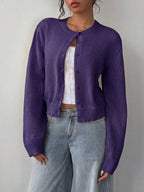 Women's Cropped Crew Neck Button-Front Cardigan