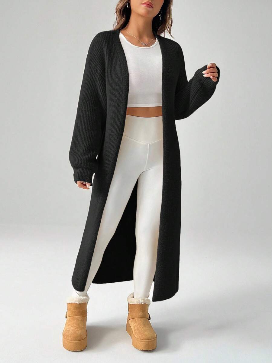 Women's Longline Open-Front Ribbed Knit Cardigan