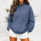 Women's Oversized Button Stand Collar Sweatshirt with Pocket