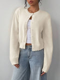 Women's Cropped Crew Neck Button-Front Cardigan