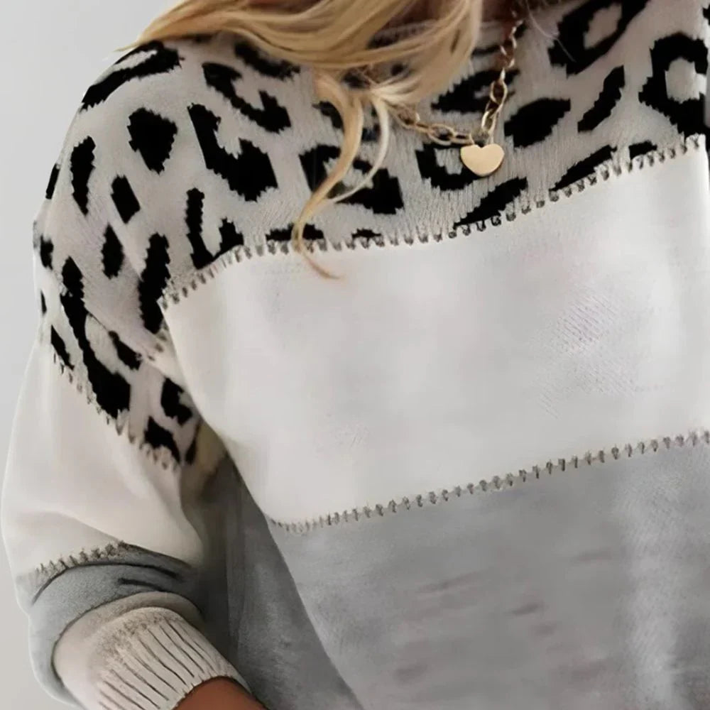 Women's Colorblock Leopard Print Knit Sweater