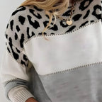 Women's Colorblock Leopard Print Knit Sweater