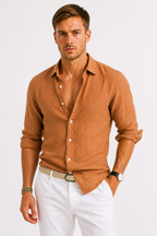 Men's Long Sleeve Button-Up Linen Shirt