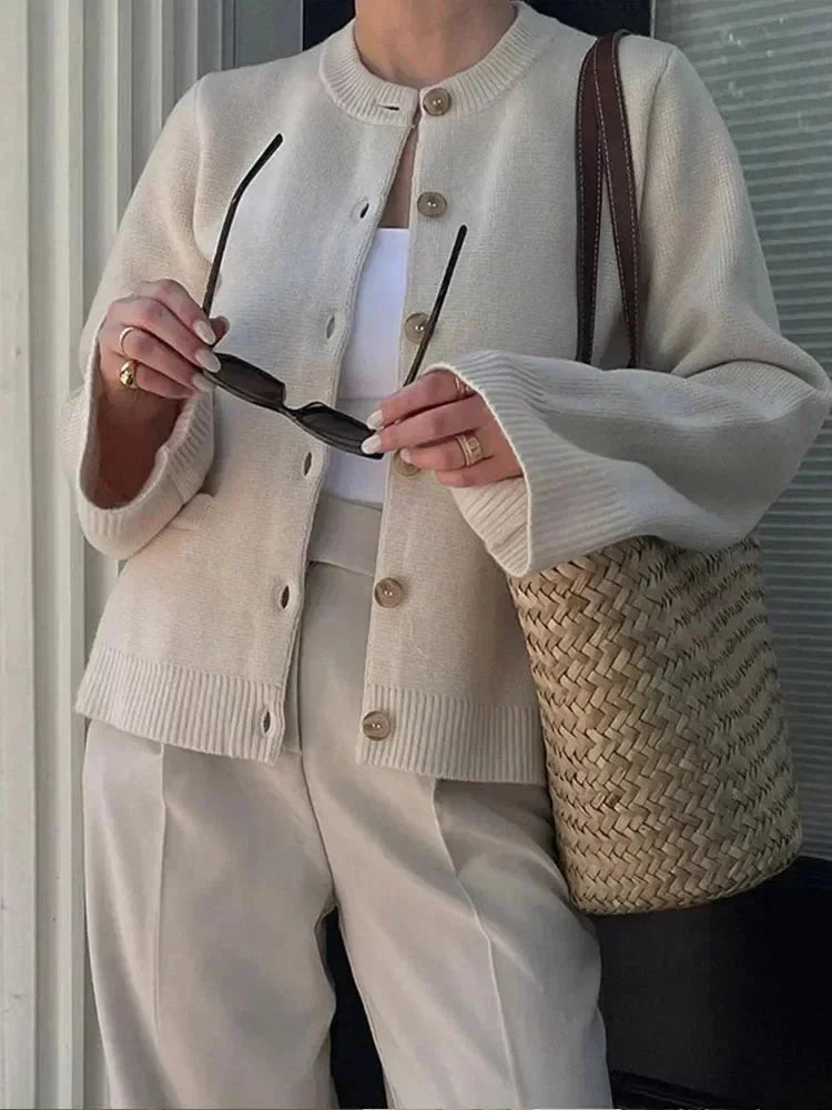 Women's Round Neck Button-Front Knit Jacket