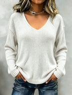 Women's Relaxed Drop Shoulder V-Neck Knit Sweater