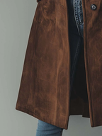 Women’s Faux Suede Single-Breasted Longline Coat