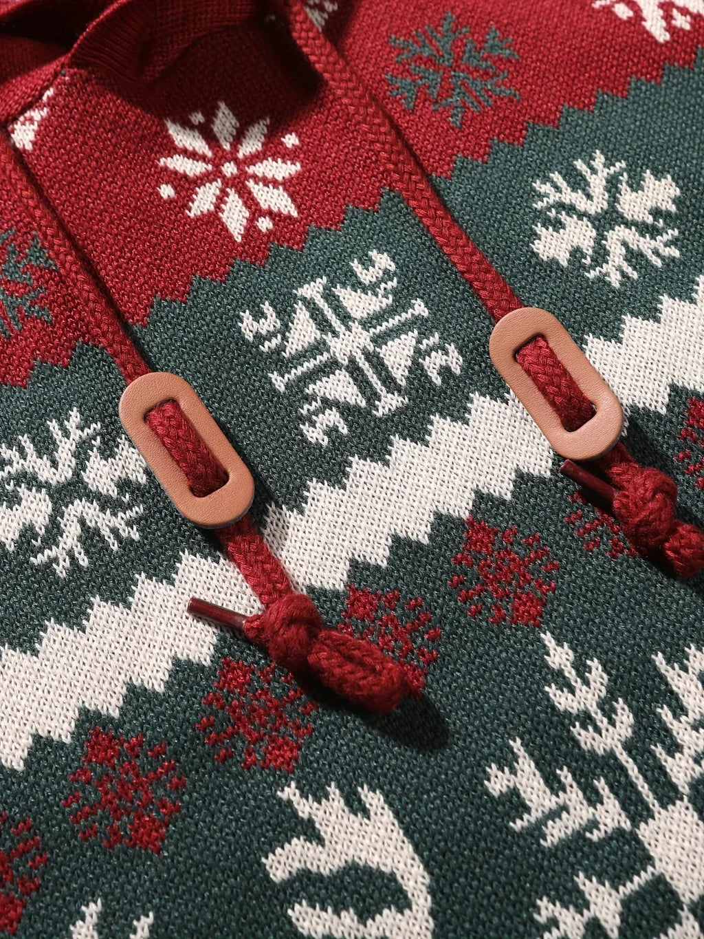 Men’s Reindeer Jacquard Knit Hooded Christmas Sweater