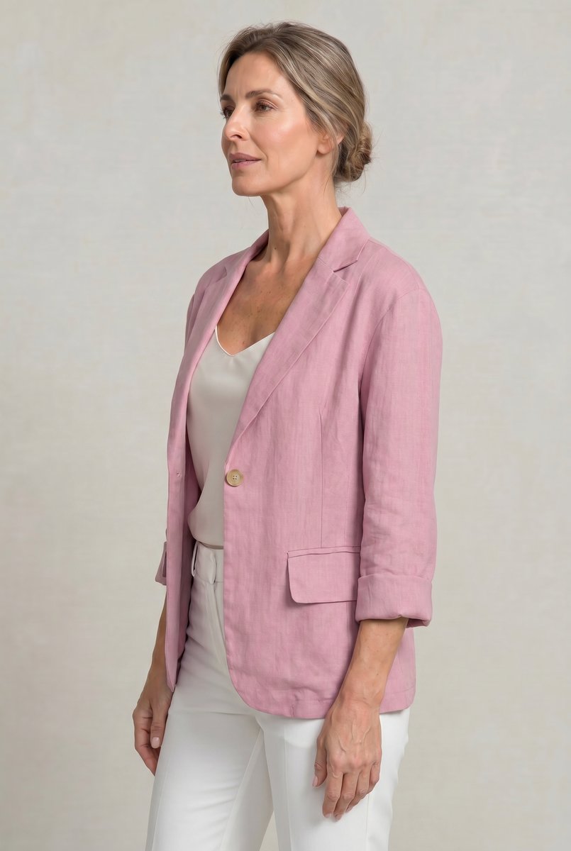 Women's Single Button Notch Collar Linen Blazer