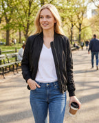 Women's Classic Zip-Up Bomber Jacket with Sleeve Pocket