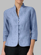Women's Stand Collar V-Neck Button-Front Blouse