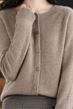 Women's Round Neck Button-Up Knit Cardigan