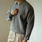 Men's Textured Knit Open Collar Long Sleeve Polo