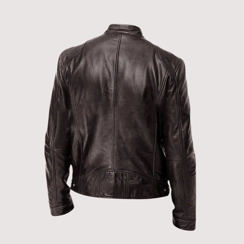 Men's Faux Leather Café Racer Jacket with Zip Pockets