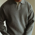 Men's Textured Knit Open Collar Long Sleeve Polo