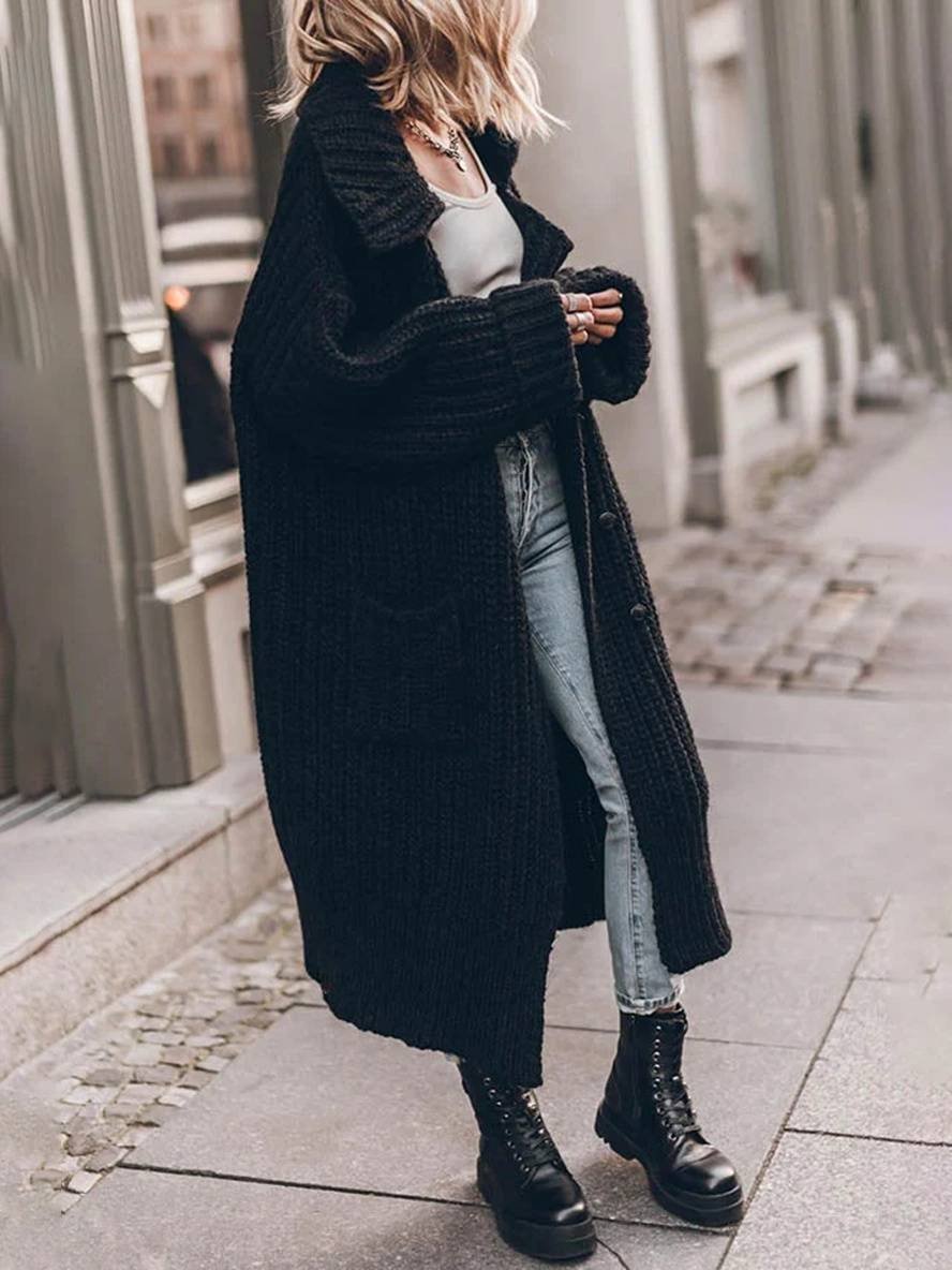 Women's Chunky Knit Longline Open-Front Cardigan