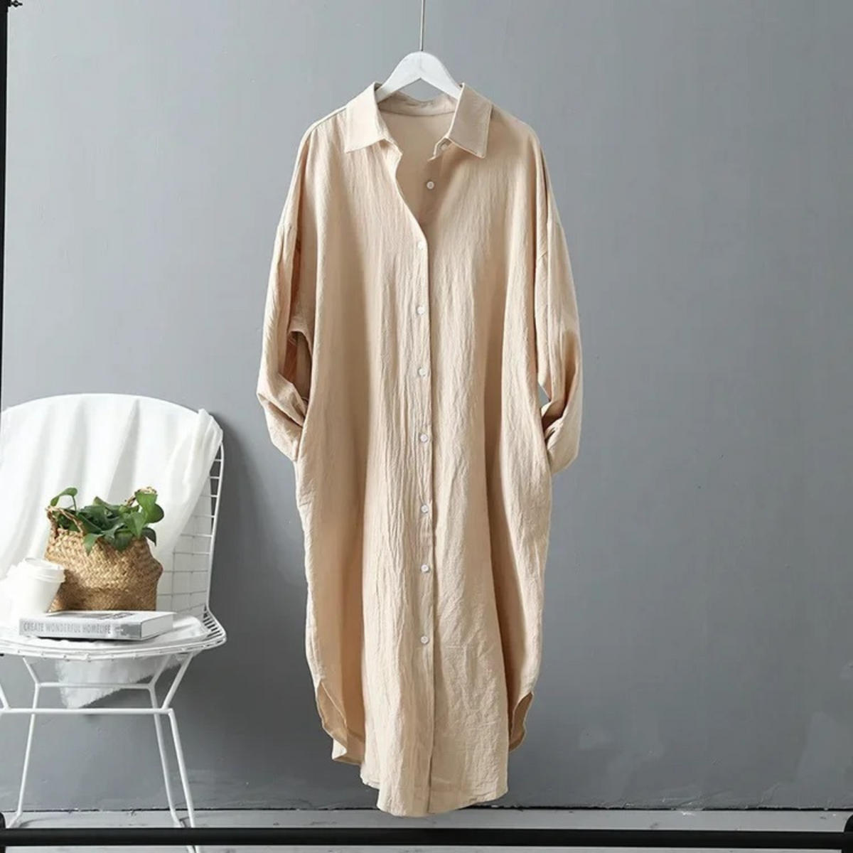 Women's Oversized Button-Front Long Shirt Dress