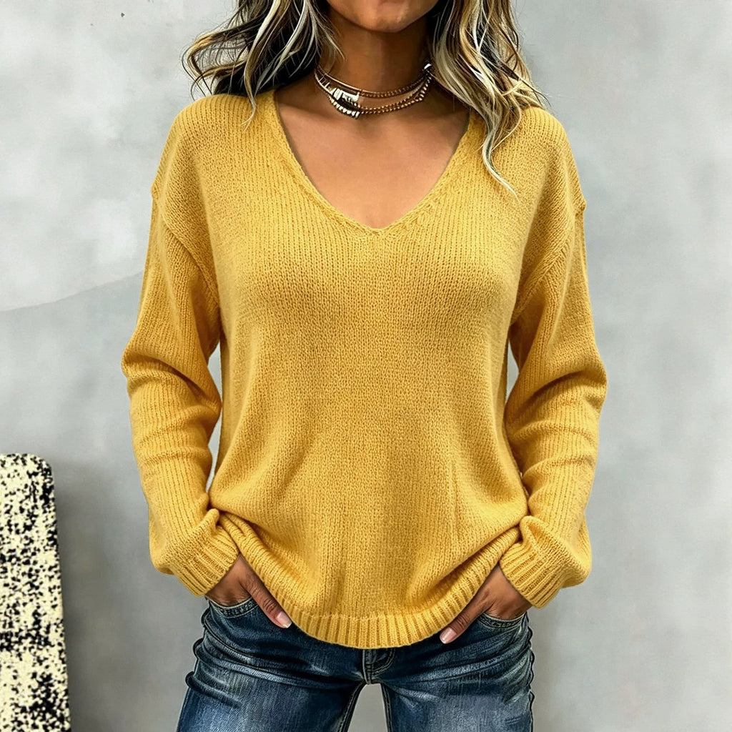 Women's Relaxed Drop Shoulder V-Neck Knit Sweater