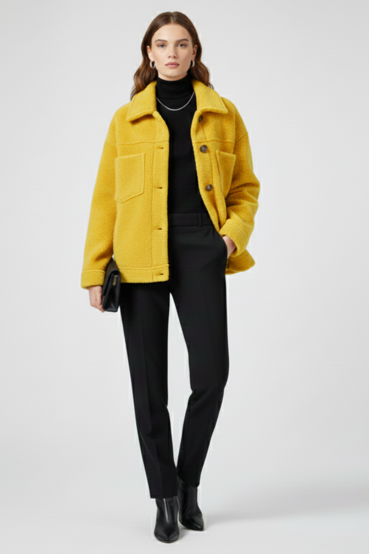 Women's Textured Teddy Shacket with Patch Pockets