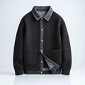 Men's Ribbed Knit Cardigan Jacket with Denim Trim