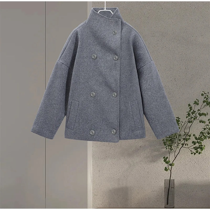 Women's Oversized Funnel Neck Double-Breasted Coat